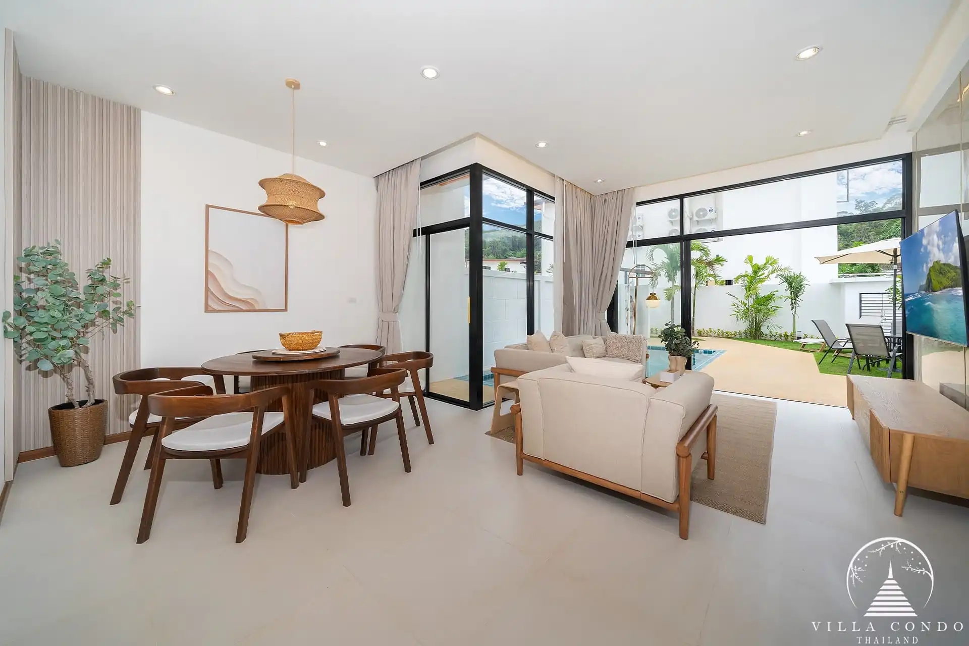 Goldena City Gems Kamala dining area with pool view windows