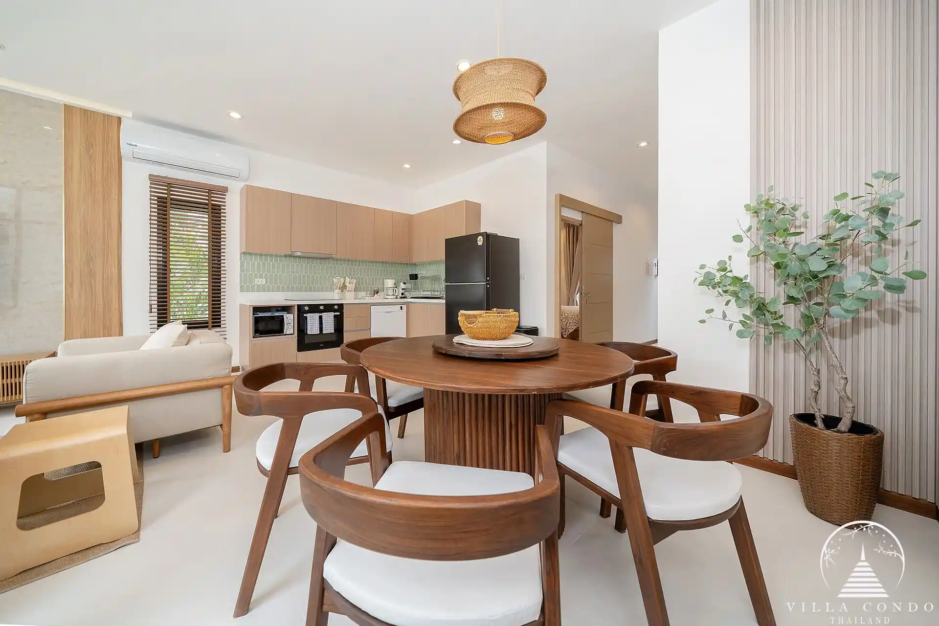 Goldena City Gems Kamala modern kitchen next to dining set